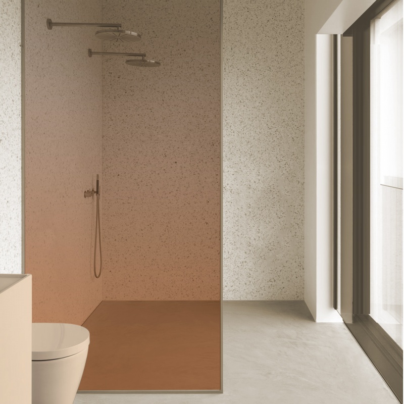 Earthy Sand Gradient in washable Clear Glossy vinyl for bathrooms, decorating and renewing a shower screen. Lokoloko