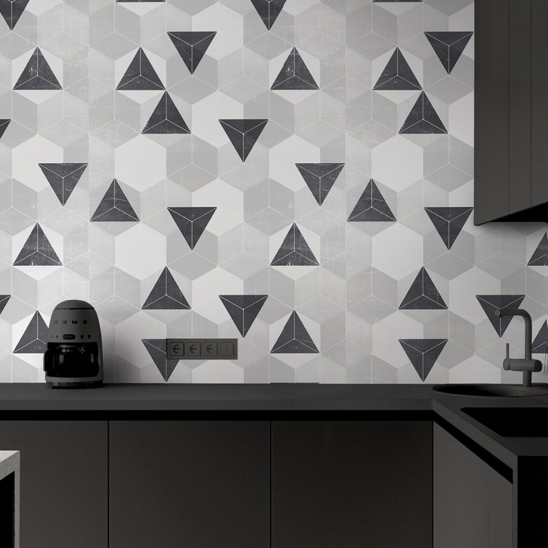 Gray Nordic Hexagons. Matte Vinyl. 95x180cm