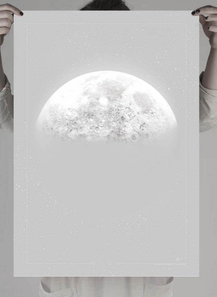 poster de la Luna en tonos grises