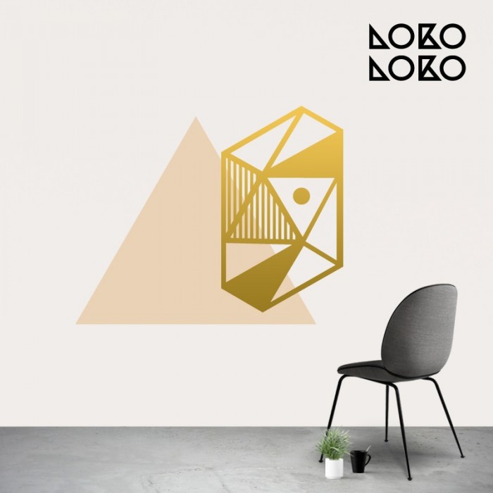 Diseño de vinilo para pared o mueble de triángulo beige y forma geométrica tipo bauhaus en dorado