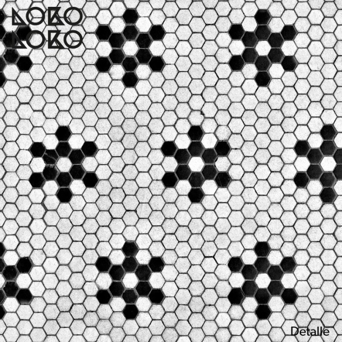 Vinilo lavable autoadhesivo para paredes, muebles ys uelos mosaico en blanco y negro de hexágonos muy pequeños formando estrellas