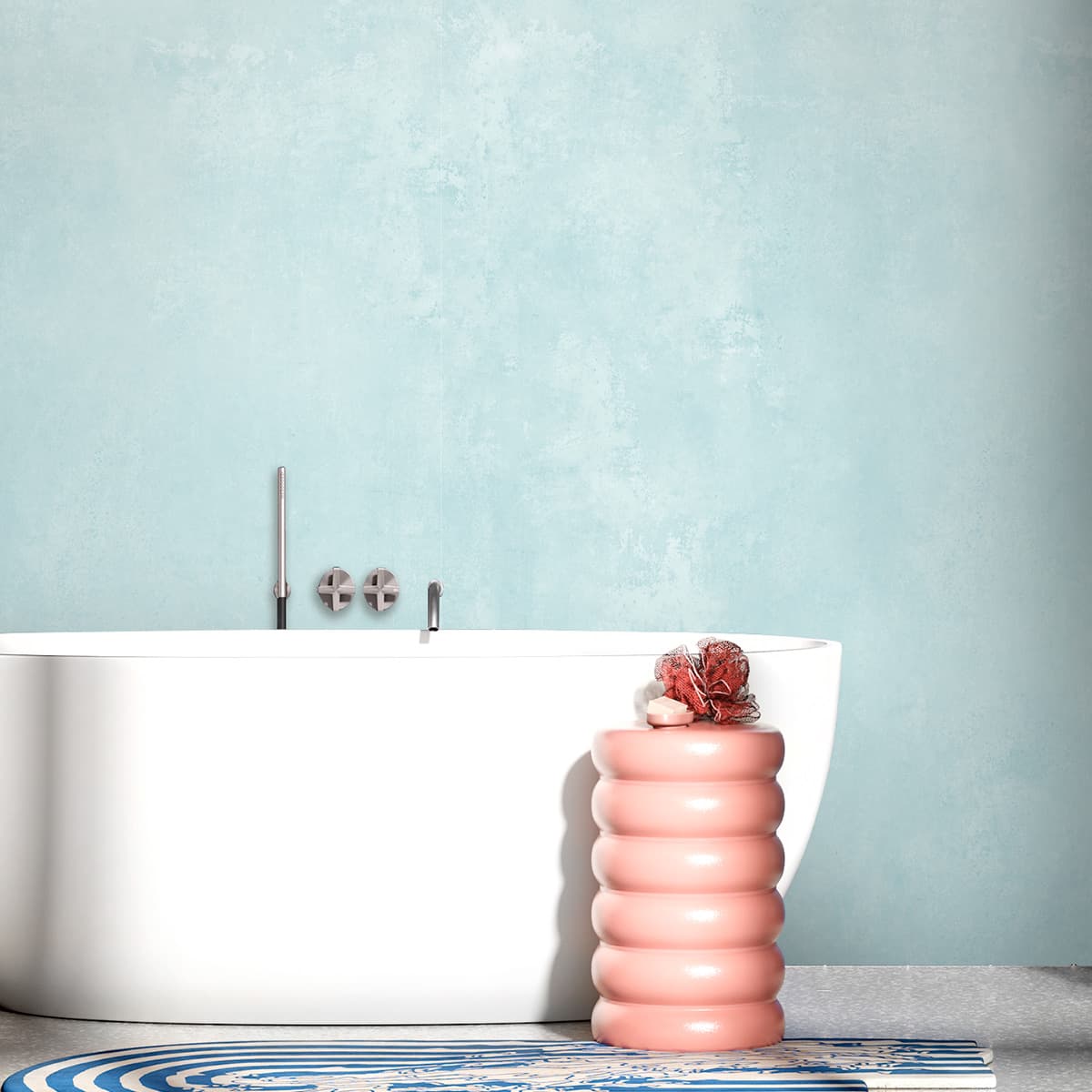 Cemento azul en pared de bañeras vinilo para baño